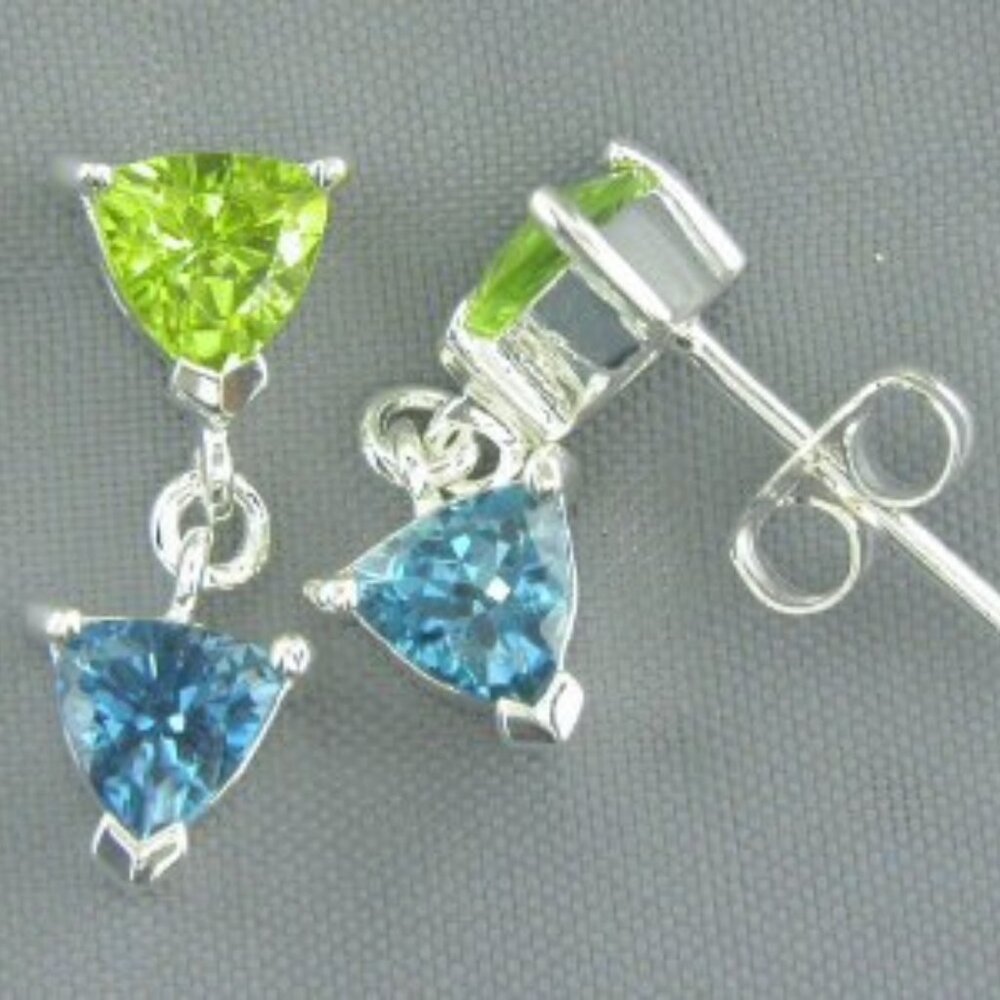 Cute! Triangle Gems Silver Drop Earrings - Picture 2 of 2